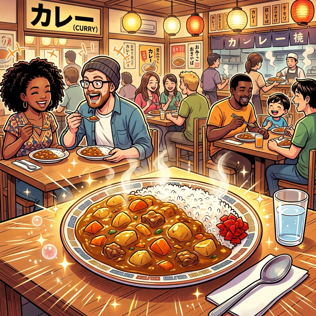 A beautiful overhead shot of a classic Japanese Katsu Curry