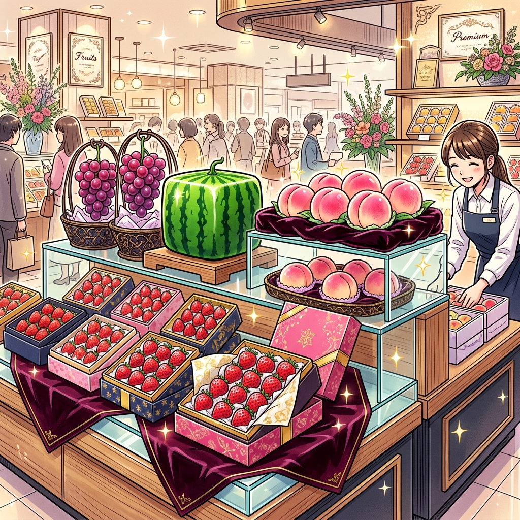 Luxury fruit display with strawberries and square watermelon