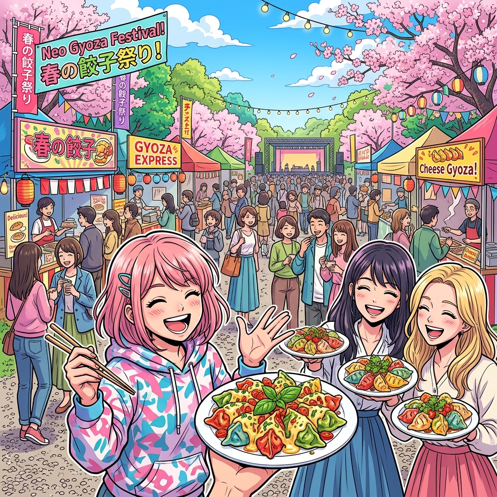 Trendy neo-gyoza topped with melted cheese