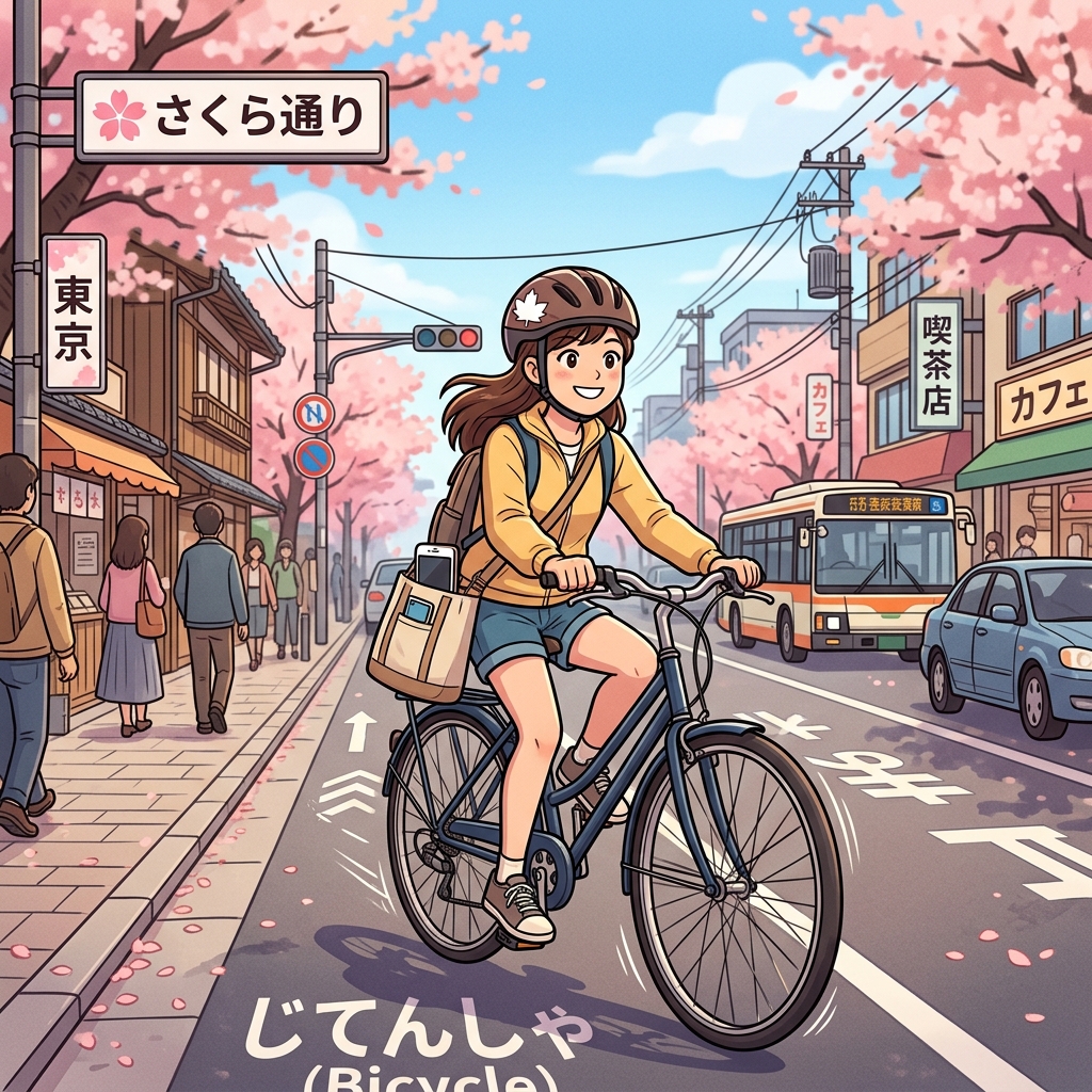 Happy safe cycling Japan tourist