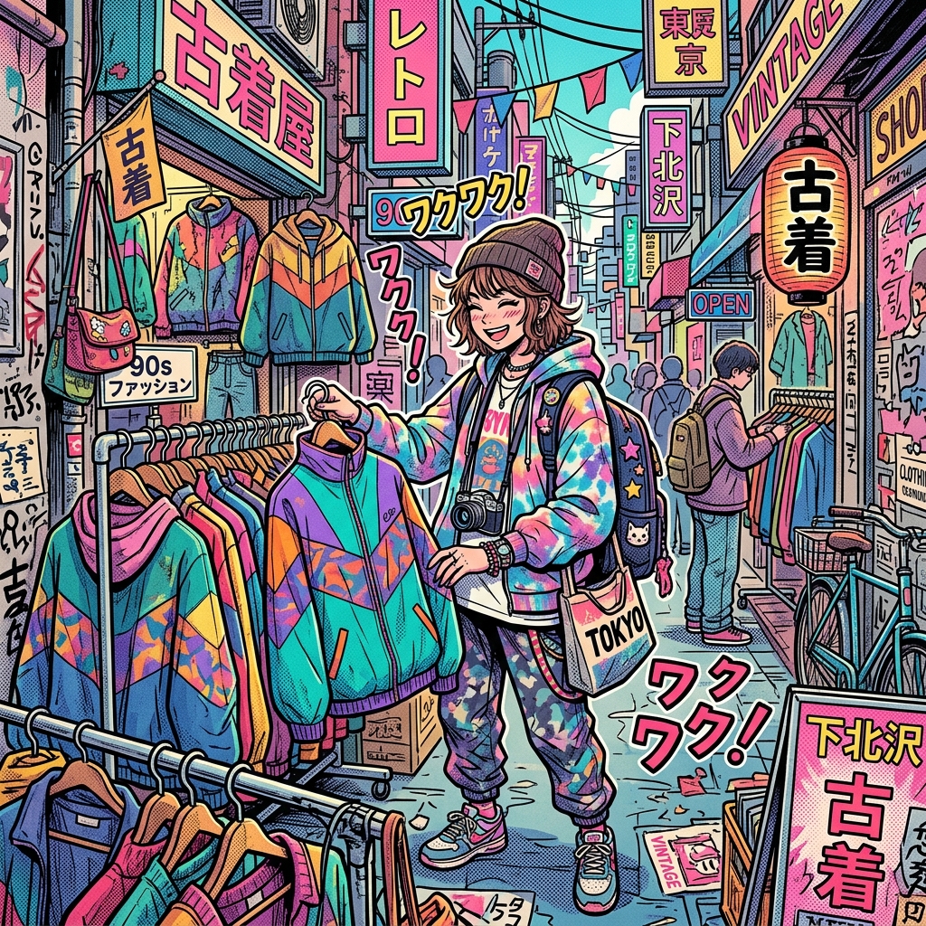 A vibrant retro streetwear alley in Shimokitazawa