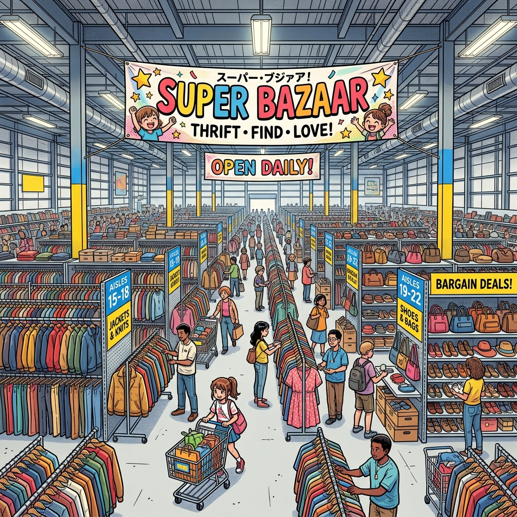 A massive suburban Super Bazaar warehouse