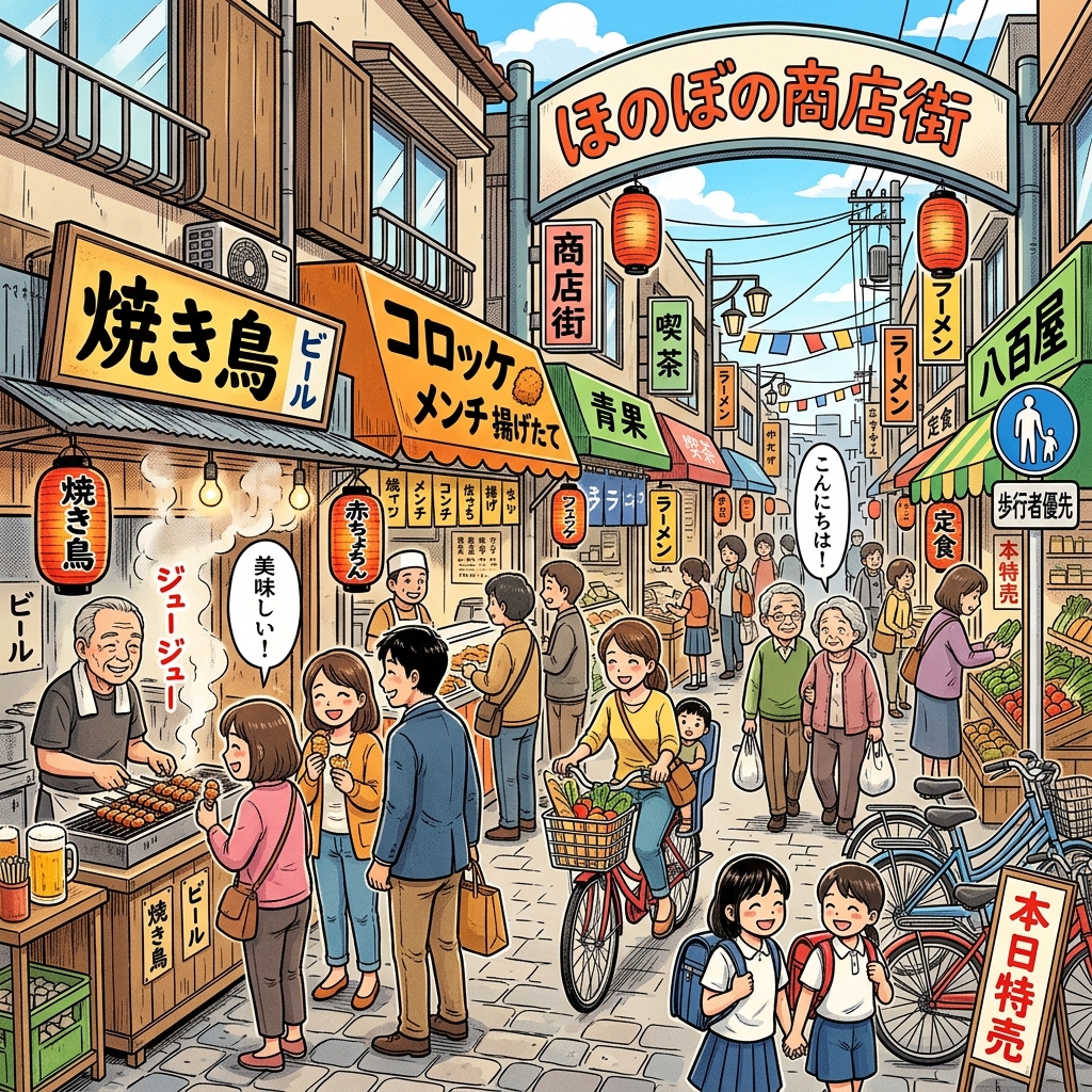 A lively local Shotengai shopping street in Togoshi-Ginza
