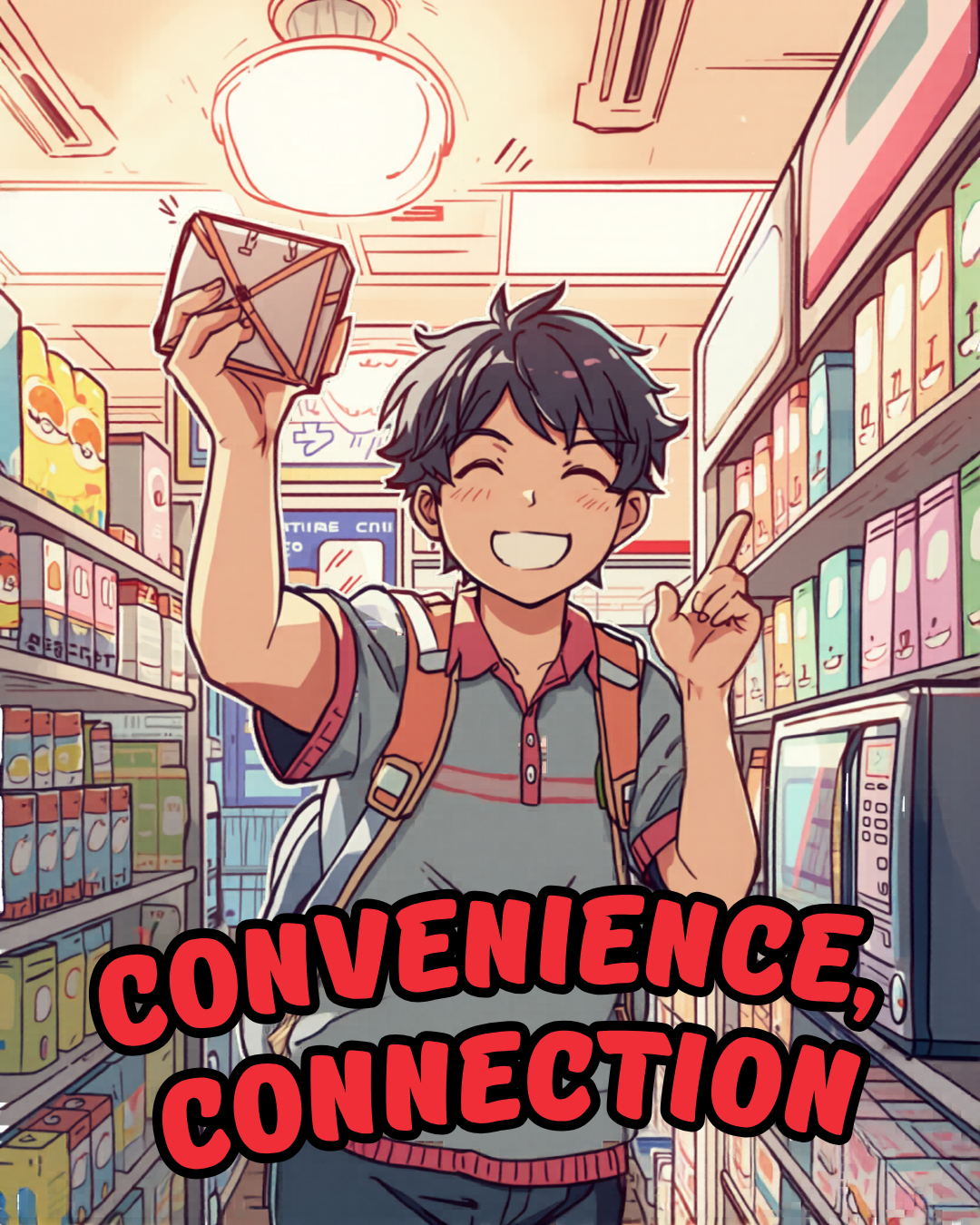 Foreign tourist navigating a Japanese convenience store
