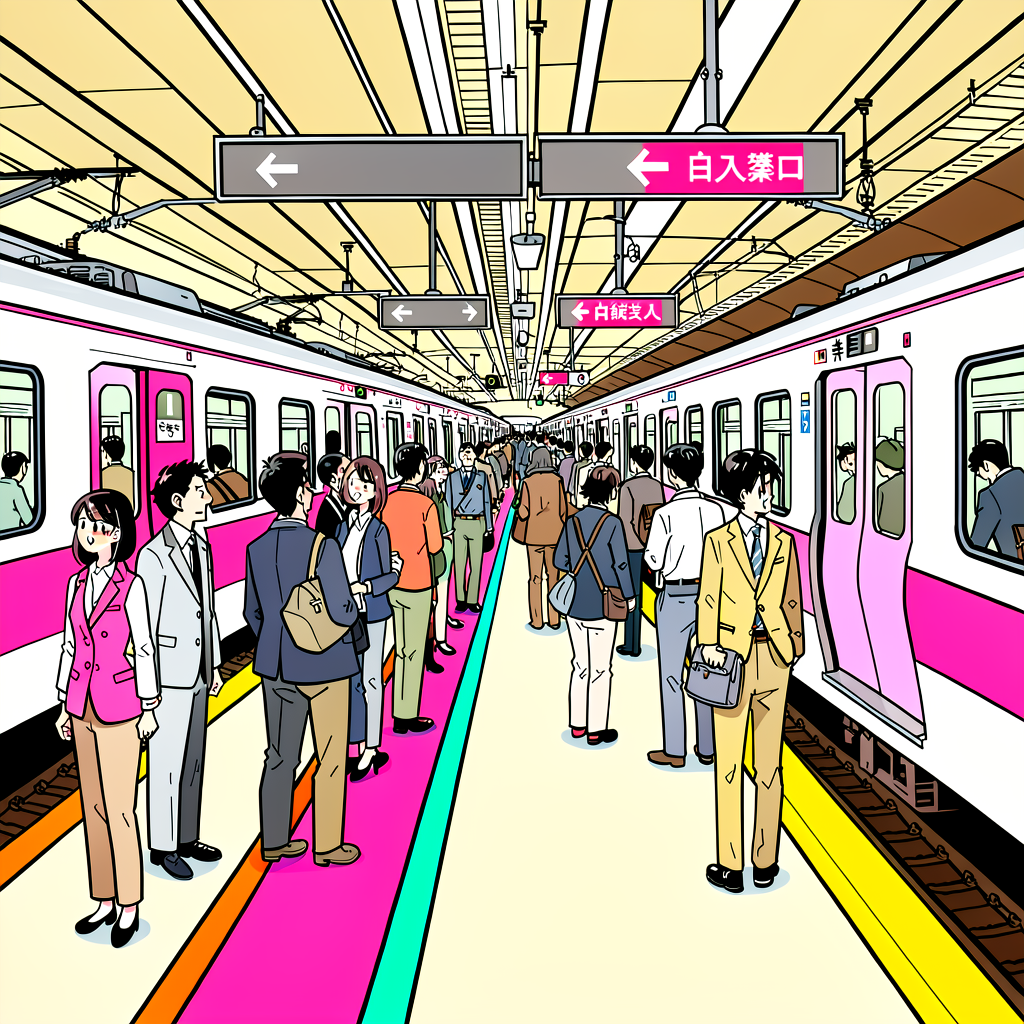 A Tokyo train platform with queue lines and women-only car signage